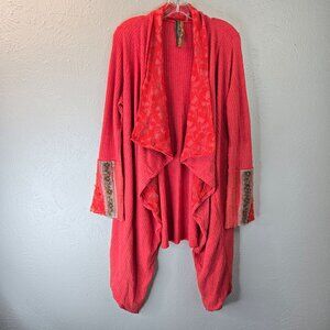 Aratta Silent Journey Cardigan Shawl Sweater Coral Lace Beaded Drape Boho Hippie